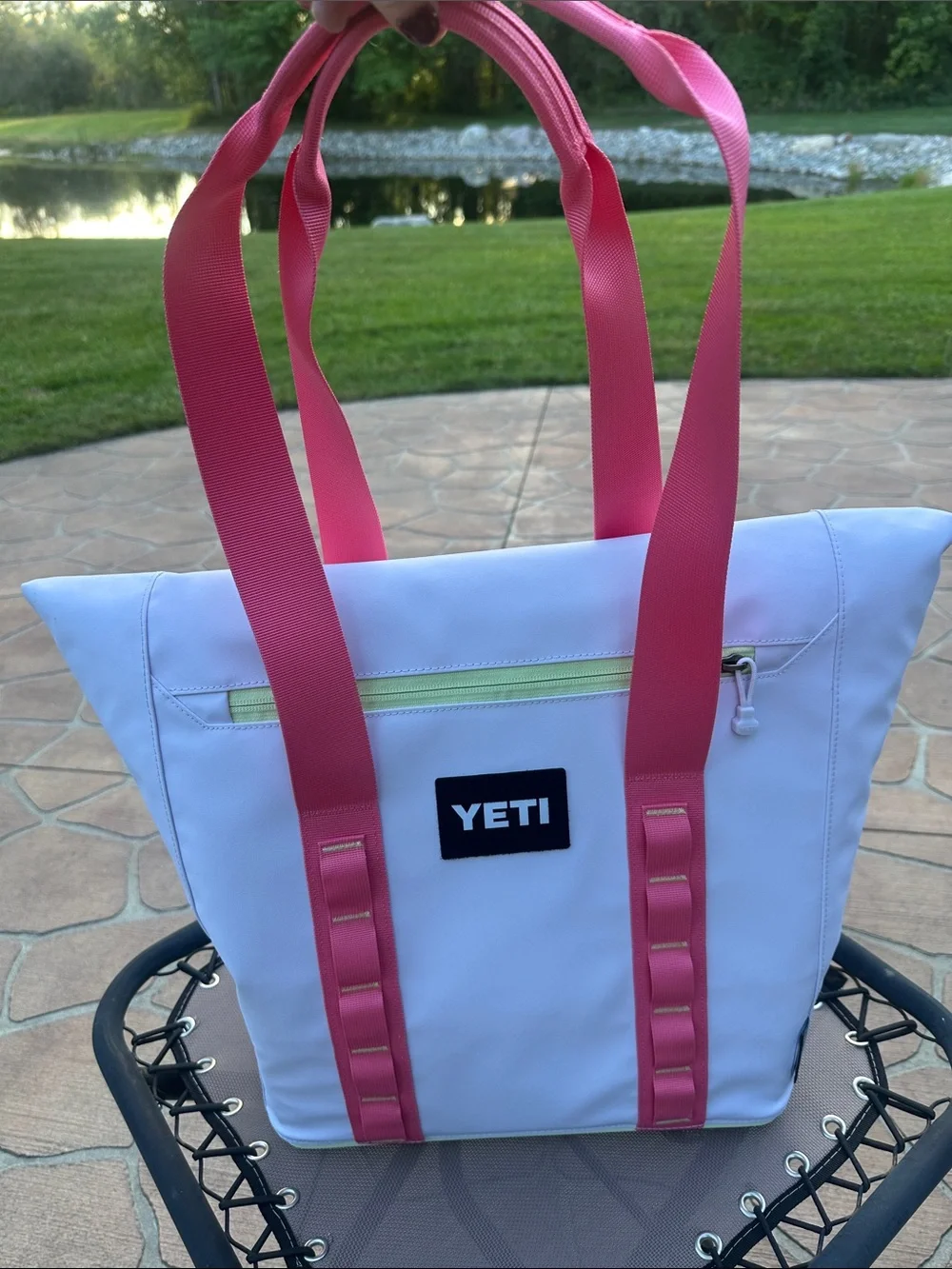 Yeti Light Blue Tote with Pink Shoulder Straps